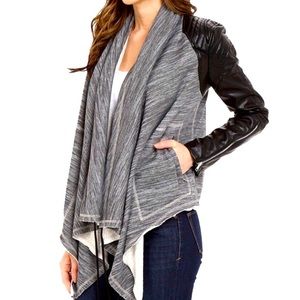 Blank NYC Faux Leather Sleeve Drape Front Jacket